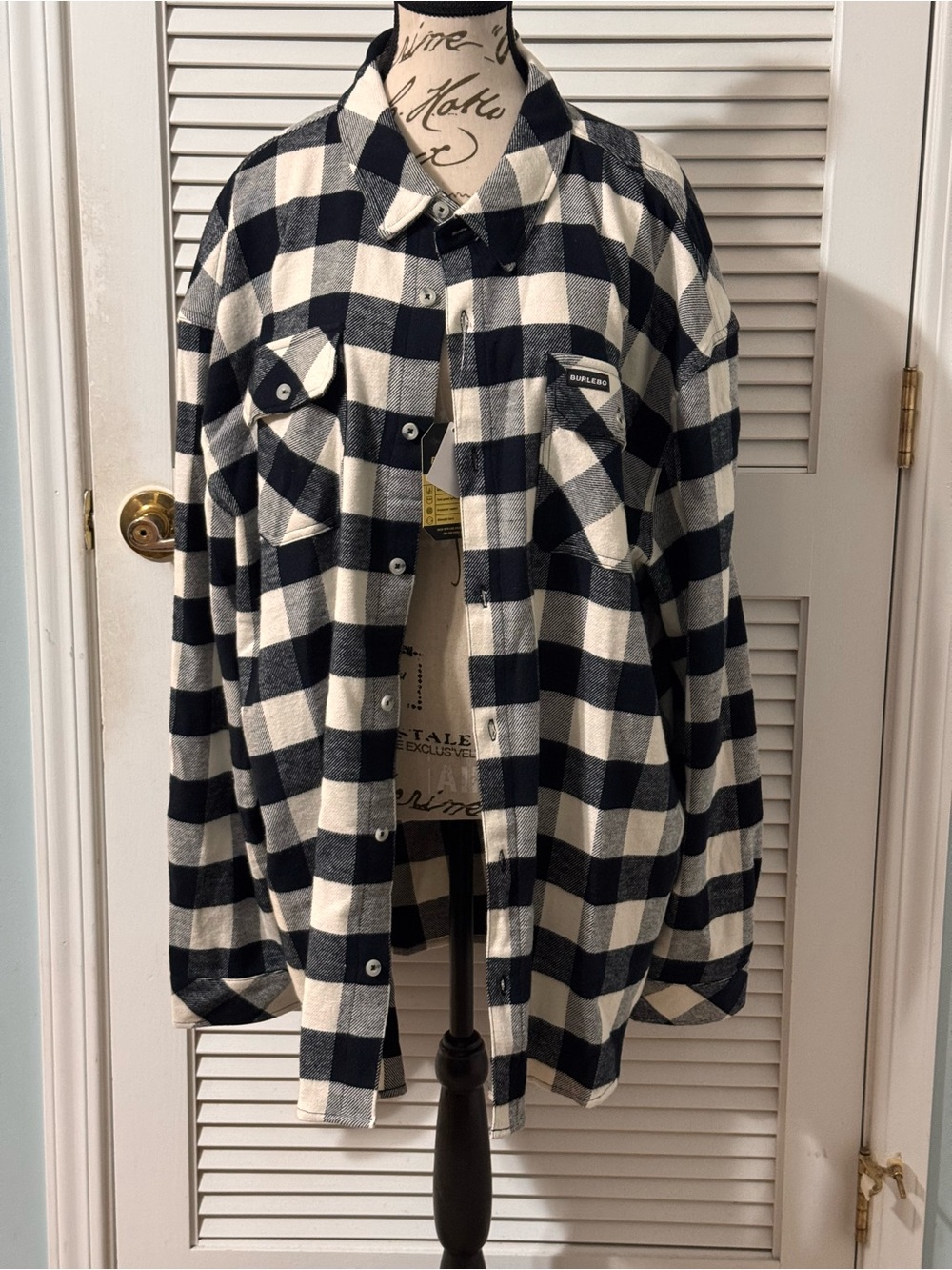 BURLEBO Black & White Buffalo Plaid Button-Up